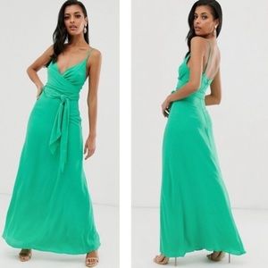 ASOS Cami Wrap Maxi Dress Tie Waist 4 Green